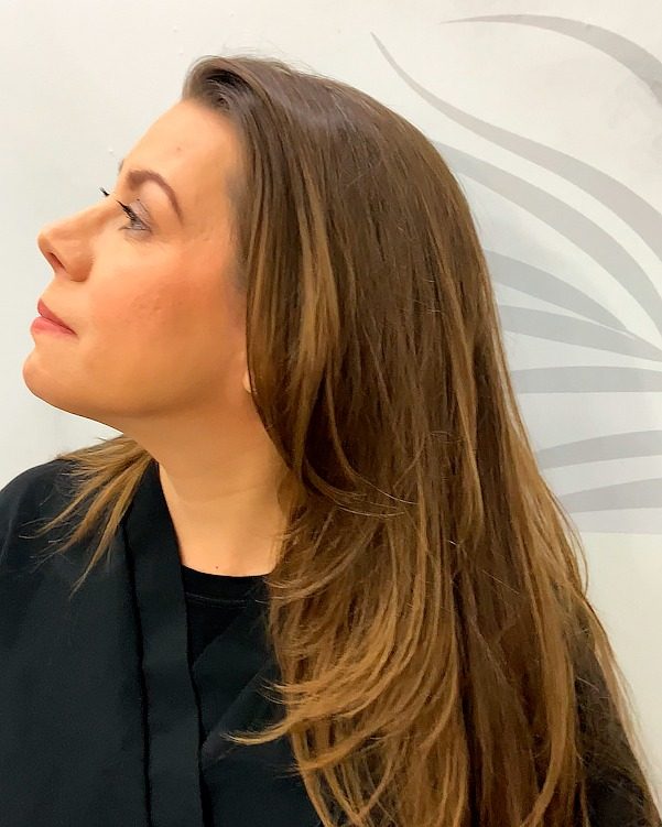 Perfil de cliente mostrando cabelo com luzes